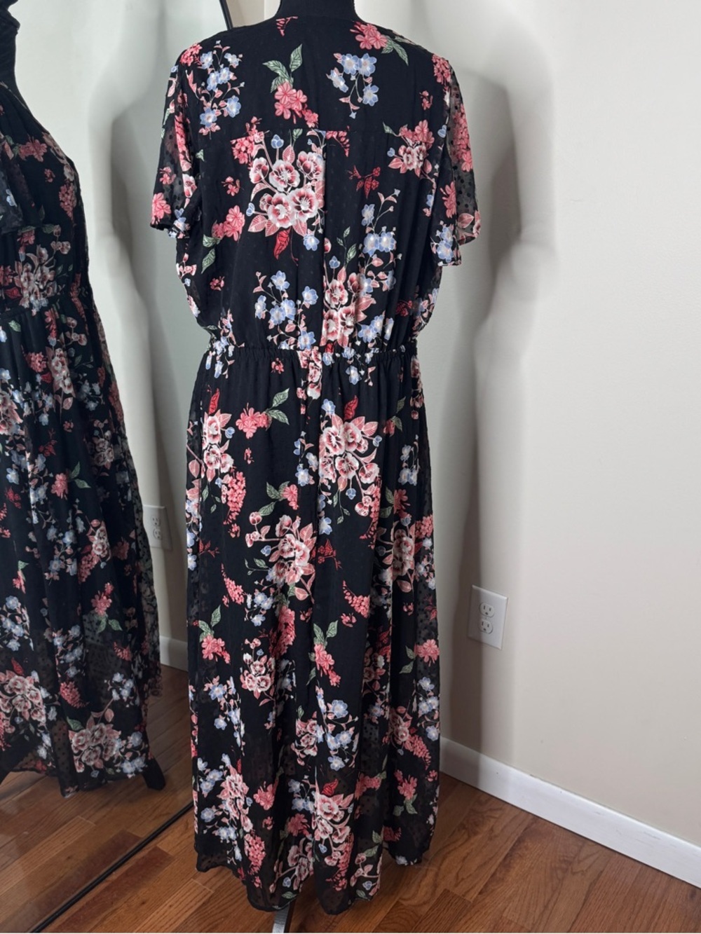 Lane Bryant Floral Sheer Button Down Midi Dress Black Pink Size 18 - Picture 4 of 8